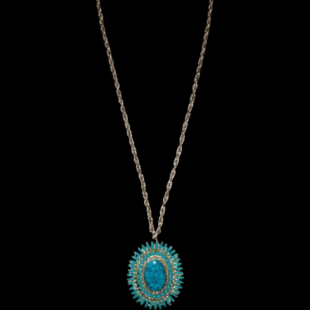 Turquoise and Silver Pendant Necklace